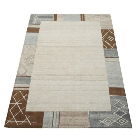 Klasyczny dywan z obżeżem do salonu 100% wełniany Nepal tafting 170x240cm beż