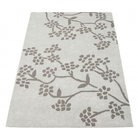 Kwiatowy nowoczesny dywan do salonu 100% wełniany Nepal tafting 160x230cm beż