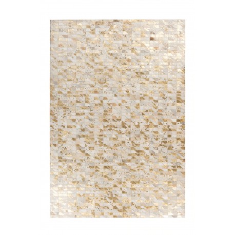 Natrualny skórzany dywan patchwork kwadraty 100% skóra 160x230cm, Indie, postarzany złoty