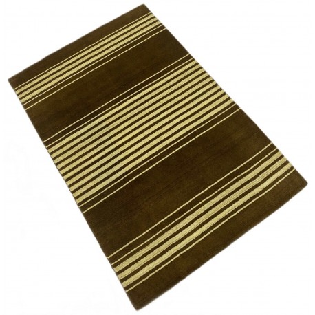 Beżowy ekskluzywny dywan Gabbeh Loribaft Indie w brązowe pasy 120x180cm 100% wełniany