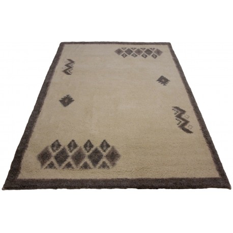 Beżowy dywan Berber Marokański z wzorami etnicznymi do salonu 100% wełniany 160x230cm