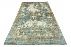 Unikatowy zielony dywan jedwabny z Indii deseń vintage 250x350cm luksus