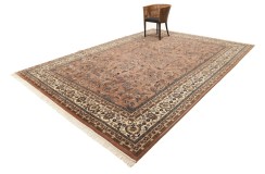 Kwiatowy ręcznie tkany dywan Tabriz z Indii wełniany brązowy 300x400