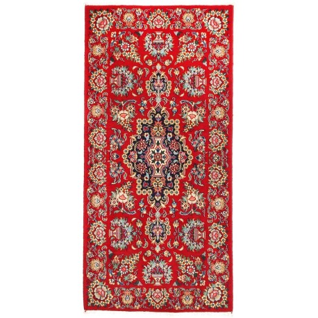 Perski luksusowy dywan KOM Sherkat Farsh (GHOM) ręczne tkany 70x140cm 100% wełna kwatowy gustowny czerwony
