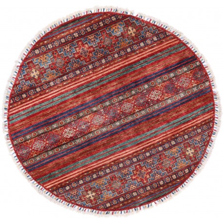 Dywan Ziegler Arijana Shaal Korjin okrągły 100% wełna kamienowana ręcznie tkany luksusowy 150x150cm kolorowy w pasy
