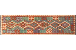 Kolorowy dywan kilim Maimana chodnik ok 80x300cm z Afganistanu 100% wełna dwustronny rustykalny