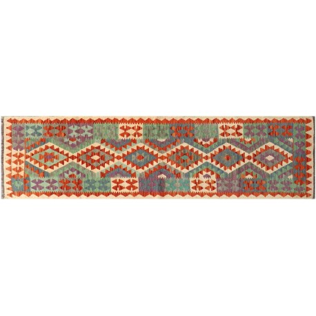 Kolorowy dywan kilim Maimana chodnik ok 80x300cm z Afganistanu 100% wełna dwustronny rustykalny