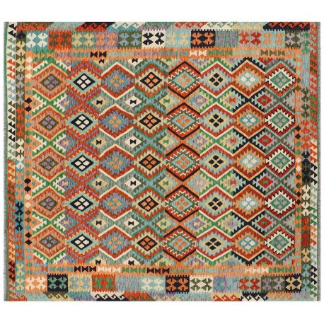 Kolorowy dywan kilim Maimana 250x300cm z Afganistanu 100% wełna dwustronny rustykalny