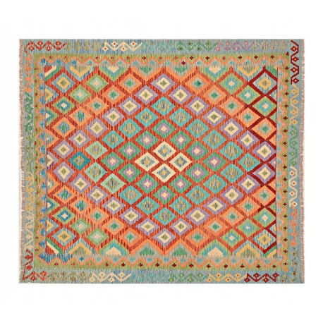 Kolorowy dywan kilim Maimana 250x300cm z Afganistanu 100% wełna dwustronny rustykalny