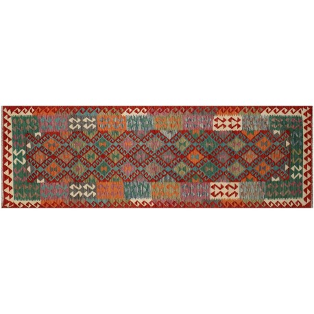 Kolorowy dywan kilim Maimana chodnik ok 80x300cm z Afganistanu 100% wełna dwustronny rustykalny