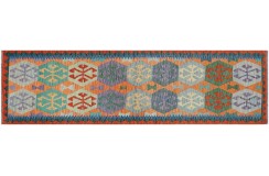 Kolorowy dywan kilim Maimana chodnik ok 80x300cm z Afganistanu 100% wełna dwustronny rustykalny