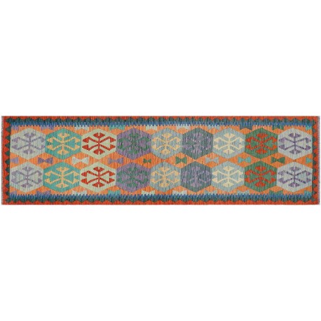 Kolorowy dywan kilim Maimana chodnik ok 80x300cm z Afganistanu 100% wełna dwustronny rustykalny