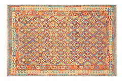 Kolorowy dywan kilim Maimana 200x300cm z Afganistanu 100% wełna dwustronny rustykalny