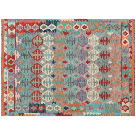 Kolorowy dywan kilim Maimana 200x300cm z Afganistanu 100% wełna dwustronny rustykalny