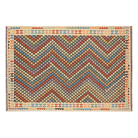 Kolorowy dywan kilim Maimana 200x300cm z Afganistanu 100% wełna dwustronny rustykalny