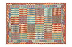 Kolorowy dywan kilim Maimana 200x300cm z Afganistanu 100% wełna dwustronny rustykalny