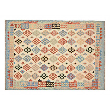 Kolorowy dywan kilim Maimana 200x300cm z Afganistanu 100% wełna dwustronny rustykalny