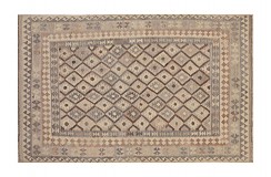Beżowy dywan kilim art deco chodnik 200x300cm z Afganistanu Chobi Old Style 100% wełna dwustronny vintage nomadyczny