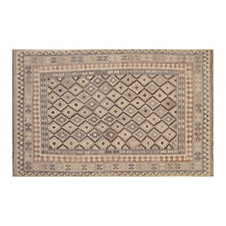 Beżowy dywan kilim art deco chodnik 200x300cm z Afganistanu Chobi Old Style 100% wełna dwustronny vintage nomadyczny