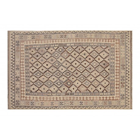 Beżowy dywan kilim art deco chodnik 200x300cm z Afganistanu Chobi Old Style 100% wełna dwustronny vintage nomadyczny