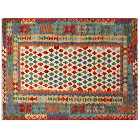 Kolorowy dywan kilim Maimana 150x200cm z Afganistanu 100% wełna dwustronny rustykalny