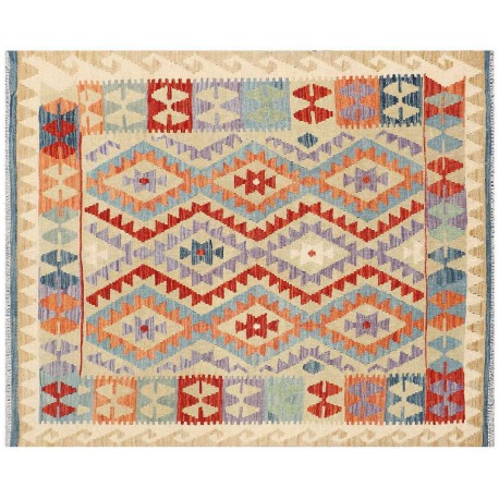 Kolorowy dywan kilim Maimana 150x200cm z Afganistanu 100% wełna dwustronny rustykalny