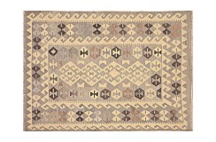 Beżowy dywan kilim art deco chodnik 140x200cm z Afganistanu Chobi Old Style 100% wełna dwustronny vintage nomadyczny