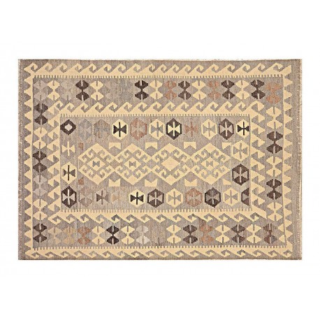 Beżowy dywan kilim art deco chodnik 140x200cm z Afganistanu Chobi Old Style 100% wełna dwustronny vintage nomadyczny