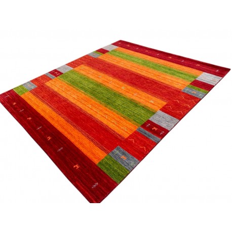Kolorowy ekskluzywny dywan Gabbeh Loribaft Indie 200x250cm 100% wełniany czerwone tło