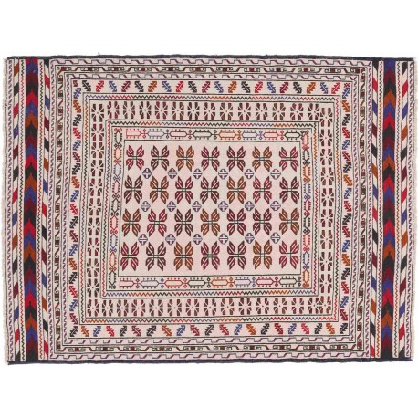 Kolorowy dywan kilim Gol Bardżasta 140x200cm z Afganistanu 100% wełna dwustronny soumak