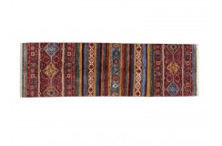 Dywan Ziegler Arijana Shaal 100% wełna kamienowana ręcznie tkany luksusowy chodnik 80x240cm kolorowy w pasy