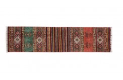 Dywan Ziegler Arijana Shaal 100% wełna kamienowana ręcznie tkany luksusowy chodnik 80x290cm kolorowy w pasy