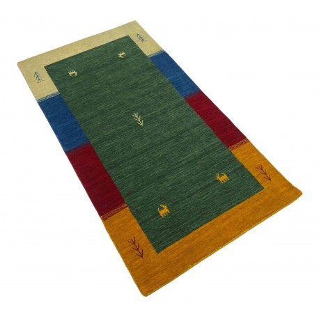 Kolorowy ekskluzywny dywan Gabbeh Loribaft Indie 90x160cm 100% wełniany zielony