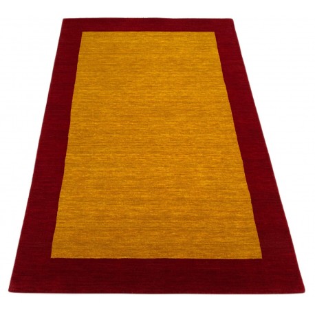 Gładki 100% wełniany dywan Gabbeh Handloom złoty czerwony 120x180cm deseń