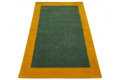 Gładki 100% wełniany dywan Gabbeh Handloom zielony żółty 120x180cm deseń