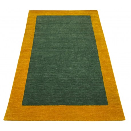 Gładki 100% wełniany dywan Gabbeh Handloom zielony żółty 120x180cm deseń