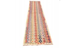 Etniczny kilim kolorowy z Afganistanu dzieło Chobi nomadyczny 80x400cm