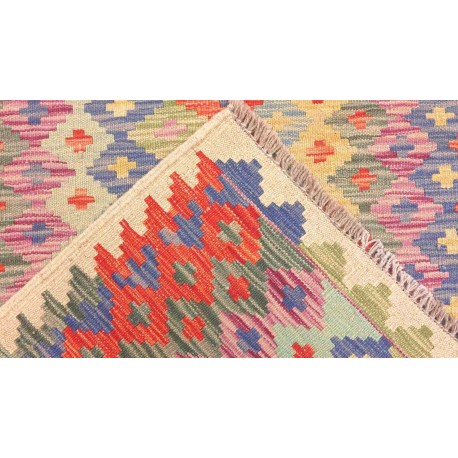 Kolorowy dywan kilim Maimana chodnik ok 80x400cm z Afganistanu 100% wełna dwustronny rustykalny