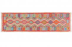 Kolorowy dywan kilim Maimana chodnik ok 80x300cm z Afganistanu 100% wełna dwustronny rustykalny