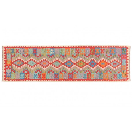 Kolorowy dywan kilim Maimana chodnik ok 80x300cm z Afganistanu 100% wełna dwustronny rustykalny