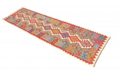 Etniczny kilim kolorowy z Afganistanu dzieło Chobi nomadyczny 80x300cm