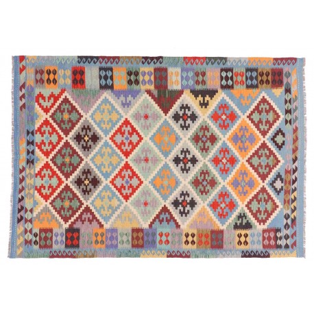 Kolorowy dywan kilim Maimana 200x300cm z Afganistanu 100% wełna dwustronny rustykalny