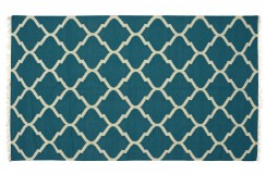 Turkusowy kilim Marokańska koniczyna 100% wełniany dywan płasko tkany 170x270cm dwustronny Indie