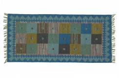 Kolorowy kilim w kwatery 100% wełniany dywan płasko tkany 160x230cm dwustronny Indie