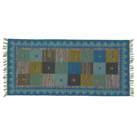 Kolorowy kilim w kwatery 100% wełniany dywan płasko tkany 160x230cm dwustronny Indie