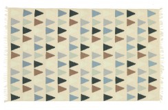 Beżowy kilim w trójkąty 100% wełniany dywan płasko tkany 170x240cm dwustronny Indie