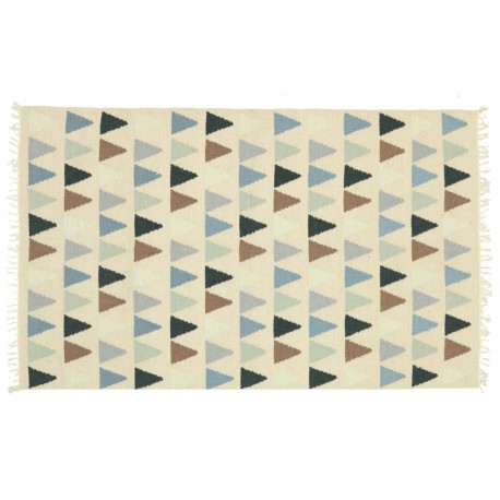 Beżowy kilim w trójkąty 100% wełniany dywan płasko tkany 170x240cm dwustronny Indie