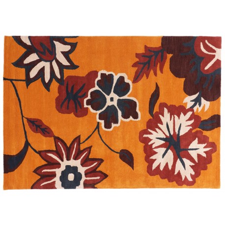 Designerski nowoczesny dywan wełniany w kwiaty pomarańczowy ok 200x300cm Indie 2cm gruby
