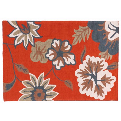 Designerski nowoczesny dywan wełniany w kwiaty czerwony ok 200x300cm Indie 2cm gruby