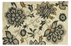 Designerski nowoczesny dywan wełniany w kwiaty beżowy ok 120x180cm Indie 2cm gruby